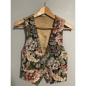 Vintage Studio Michelle Stuart Vest Womens Small Floral Tapestry Made USA Boho